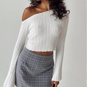 Princess Polly Santorini Knit Top White Long Sleeve Off Shoulder Size 8